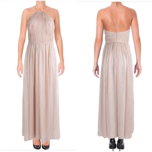 Vera Wang Dresses & Skirts - Vera Wang Metallic Chiffon Gathered Halter Gown